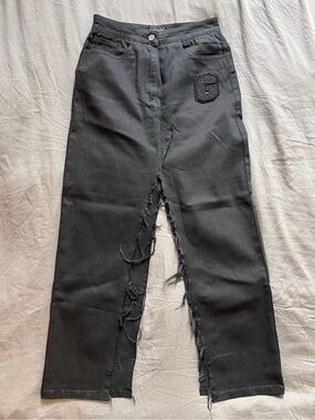 Unique Designer Jeans with Front Slit Detail - size xs